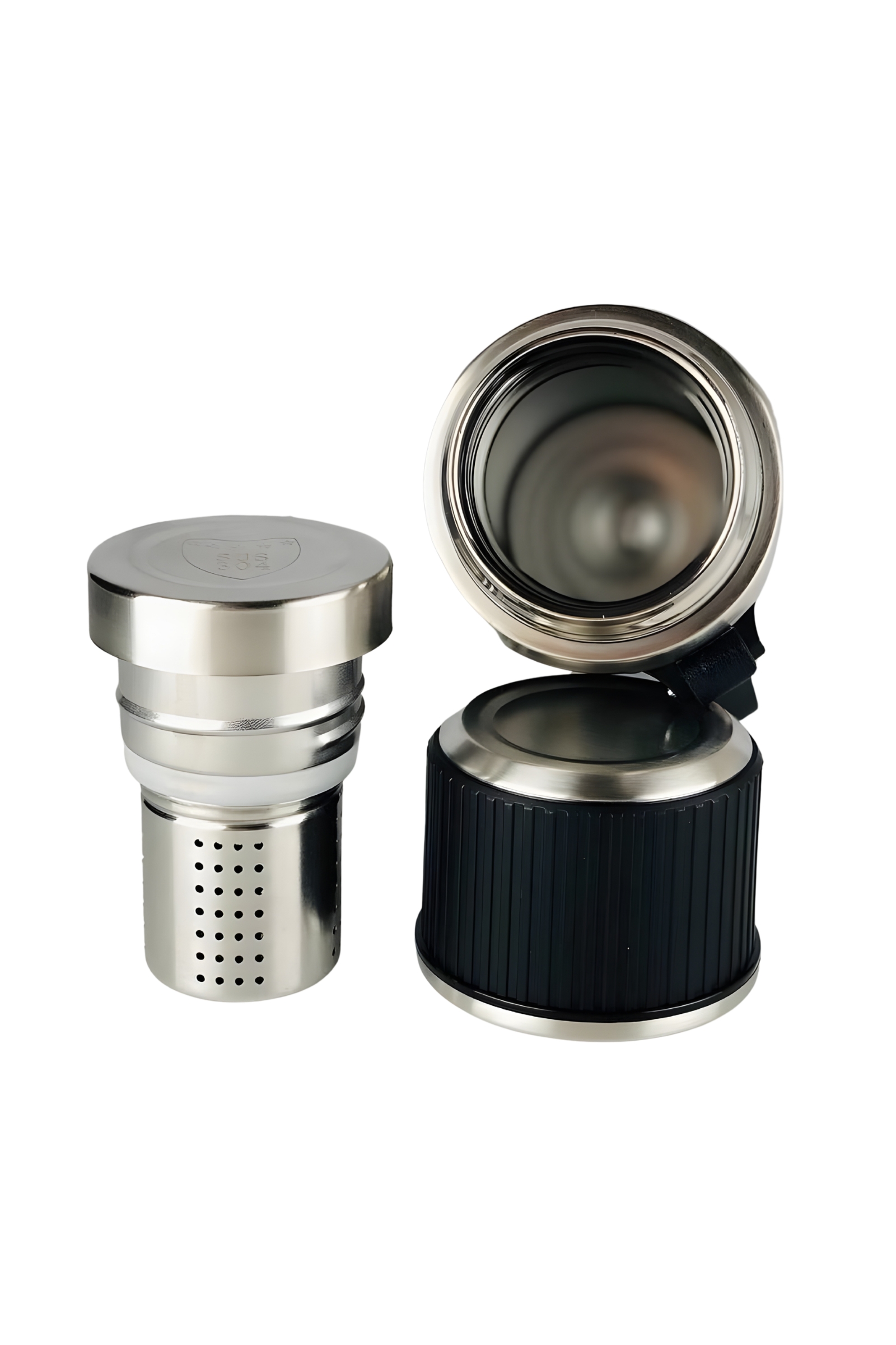 فلاسک بند چرمی JK – استیل ۳۱۶، دوجداره، فیلتر دمنوش و درب لیوانی