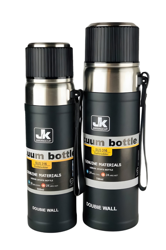 فلاسک بند چرمی JK – استیل ۳۱۶، دوجداره، فیلتر دمنوش و درب لیوانی