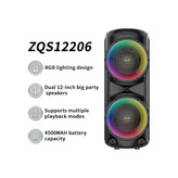 اسپیکر قابلحمل بلوتوثی مدل ZQS12206 با نور RGB و دو میکروفون بیسیم